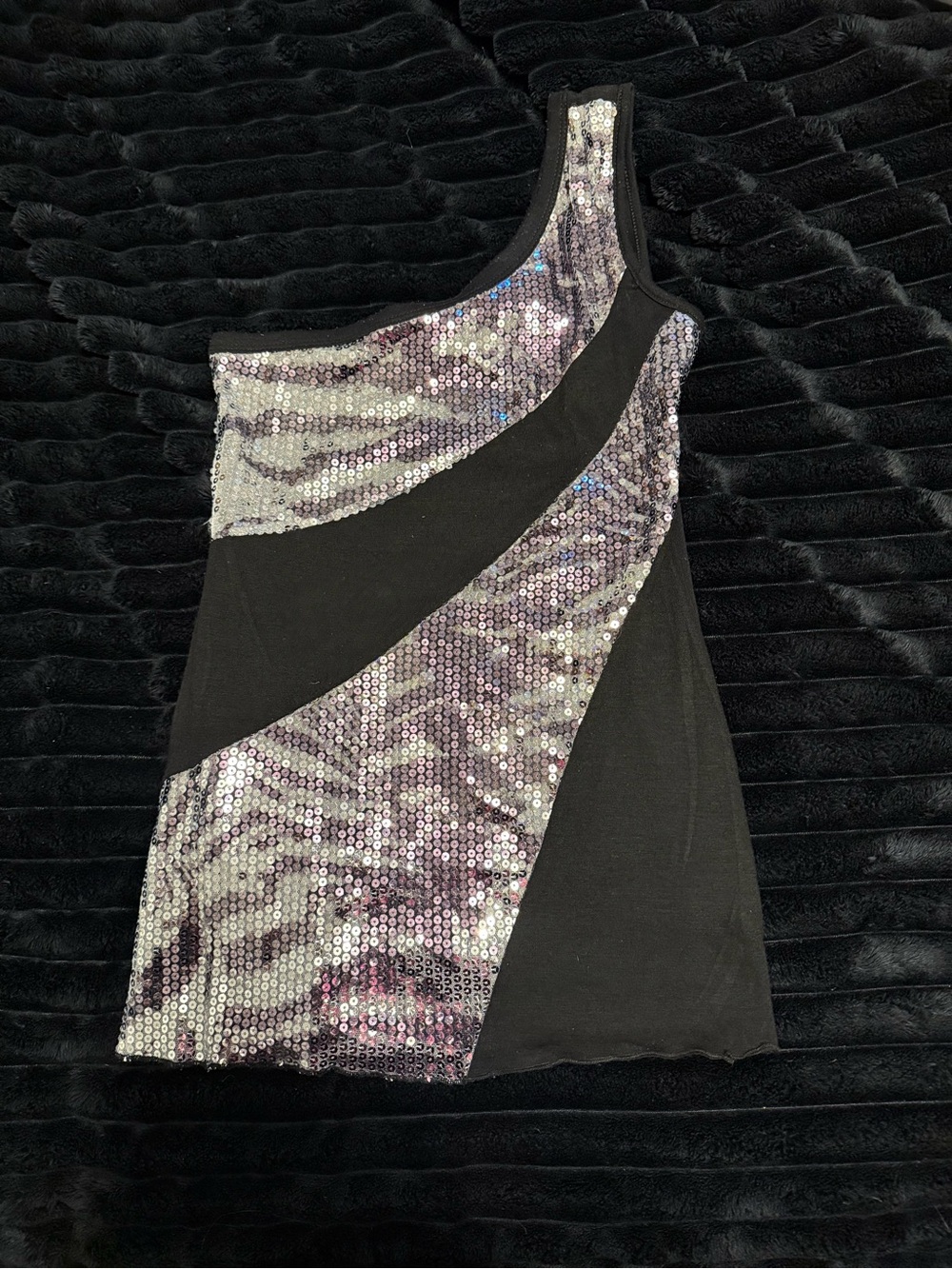 One-Shoulder Black and Silver Sequin Party Top